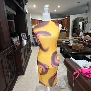 Vibrant Yellow and Purple Midi Dress